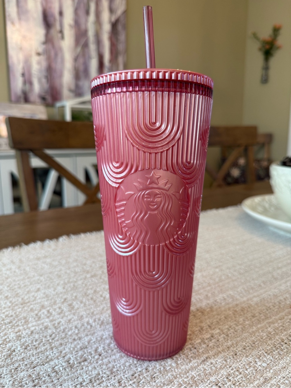 STARBUCKS 2023 Fall PINK Shimmer Shell Mermaid Cold Cup Tumbler 24 oz Venti
